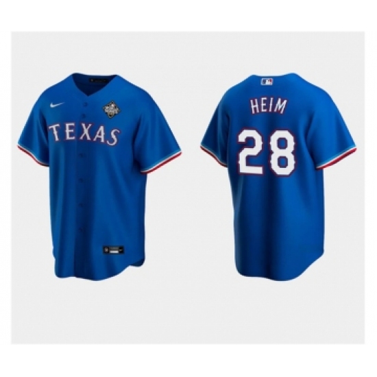 Men's Texas Rangers #28 Jonah Heim Royal 2023 World Series Stitched Baseball Jersey - Ujersey