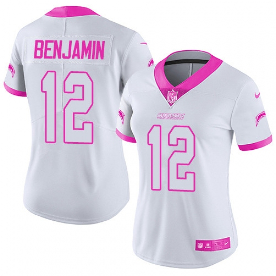 Women's Nike Los Angeles Chargers #12 Travis Benjamin Limited White/Pink Rush Fashion NFL Jersey - Ujersey