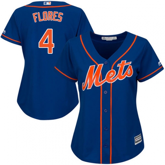Women's Majestic New York Mets #4 Wilmer Flores Authentic Royal Blue Alternate Home Cool Base MLB Jersey - Ujersey