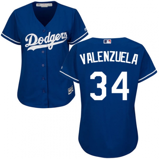 Women's Majestic Los Angeles Dodgers #34 Fernando Valenzuela Authentic Royal Blue Fashion MLB Jersey