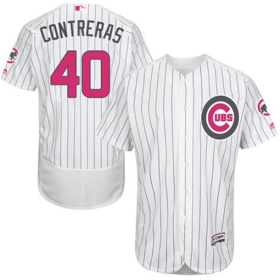 Men's Majestic Chicago Cubs #40 Willson Contreras Authentic White 2016 Mother's Day Fashion Flex Base MLB Jersey - Ujersey