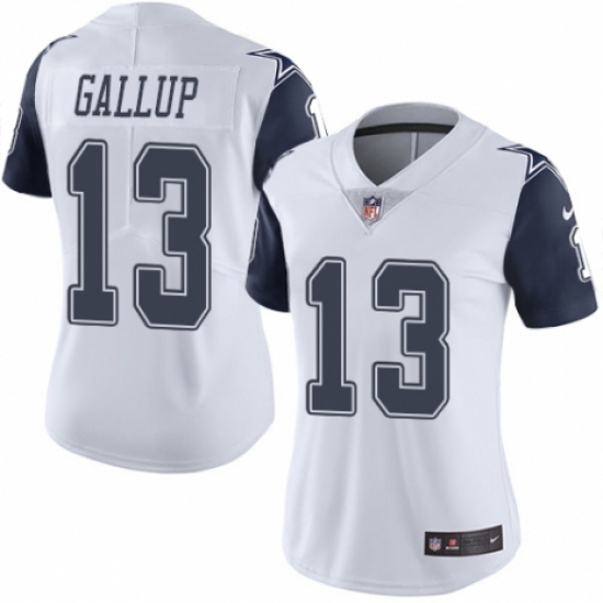 Women's Nike Dallas Cowboys #13 Michael Gallup Limited White Rush Vapor Untouchable NFL Jersey - Ujersey