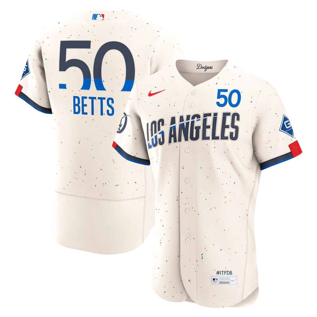 Men's Los Angeles Dodgers Mookie Betts Nike Cream City Connect Authentic Sponsor Patch Jersey - Ujersey