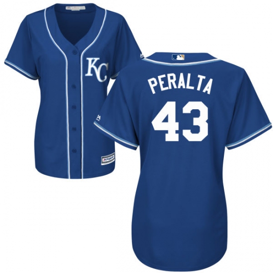 Women's Majestic Kansas City Royals #43 Wily Peralta Authentic Blue Alternate 2 Cool Base MLB Jersey - Ujersey