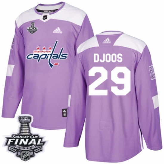 Youth Adidas Washington Capitals #29 Christian Djoos Authentic Purple Fights Cancer Practice 2018 Stanley Cup Final NHL Jersey - Ujersey