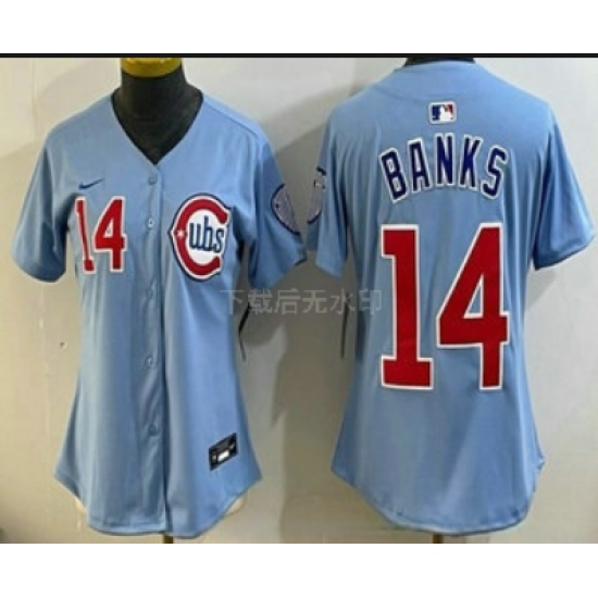 Women's Chicago Cubs #14 Ernie Banks Baby Blue Limited Jersey - Ujersey
