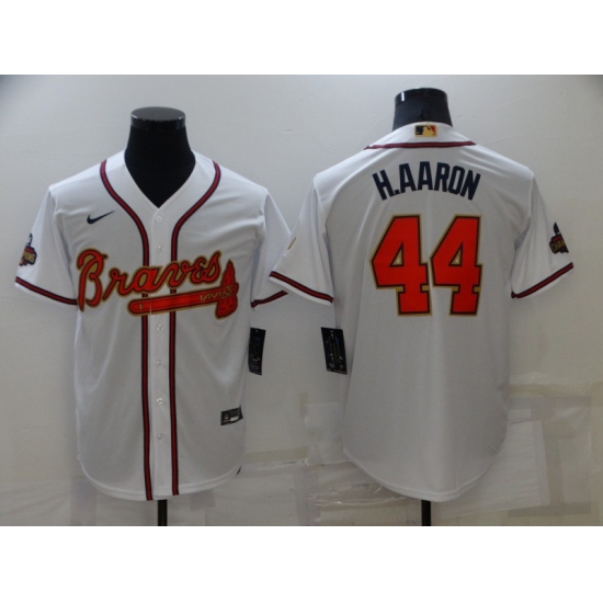 Men's Atlanta Braves #44 Hank Aaron Nike White 2022 Gold Program Authentic Player Jersey - Ujersey