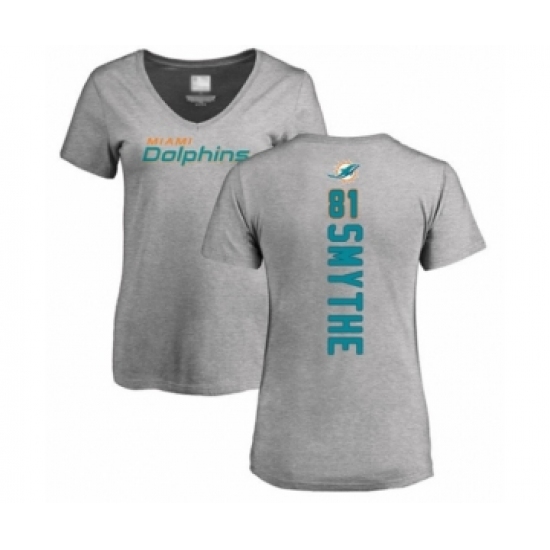 Football Women's Miami Dolphins #81 Durham Smythe Ash Backer T-Shirt - Ujersey