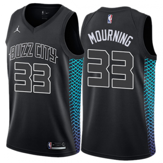 Men's Nike Jordan Charlotte Hornets #33 Alonzo Mourning Authentic Black NBA Jersey - City Edition - Ujersey
