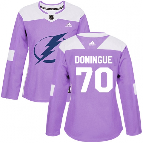 Women's Adidas Tampa Bay Lightning #70 Louis Domingue Authentic Purple Fights Cancer Practice NHL Jersey