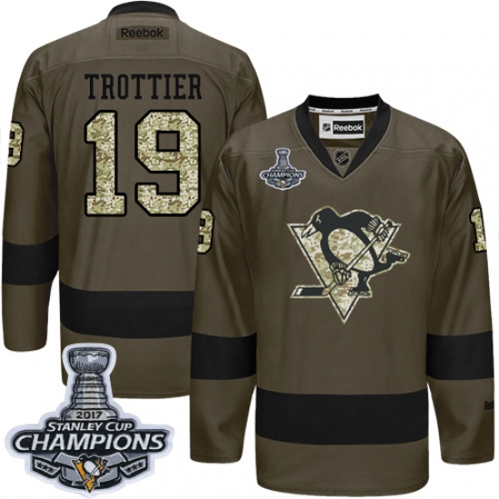 Men's Reebok Pittsburgh Penguins #19 Bryan Trottier Premier Green Salute to Service 2017 Stanley Cup Champions NHL Jersey - Ujersey