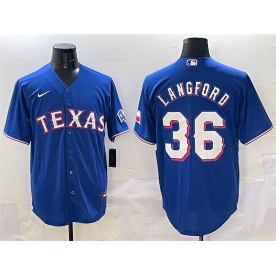 Men's Texas Rangers #36 Wyatt Langford Royal Cool Base Limited Stitched Baseball Jersey - Ujersey