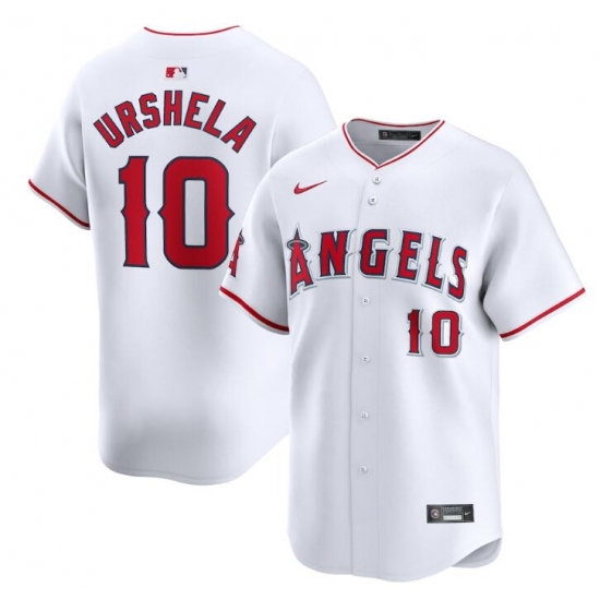 Men's Los Angeles Angels #10 Gio Urshela White Home Limited Stitched Baseball Jersey - Ujersey