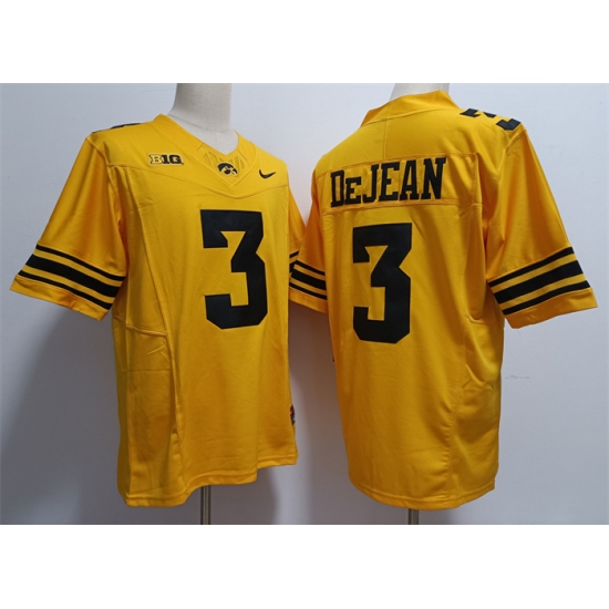 Men's Iowa Hawkeyes #3 Cooper DeJean Yellow Stitched Jersey - Ujersey