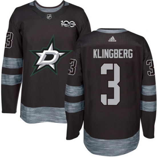 Men's Adidas Dallas Stars #3 John Klingberg Authentic Black 1917-2017 100th Anniversary NHL Jersey - Ujersey