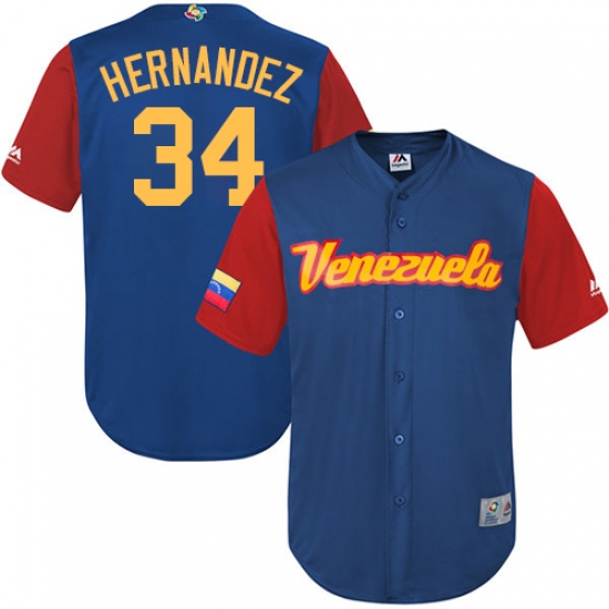 Men's Venezuela Baseball Majestic #34 Felix Hernandez Royal Blue 2017 World Baseball Classic Replica Team Jersey
