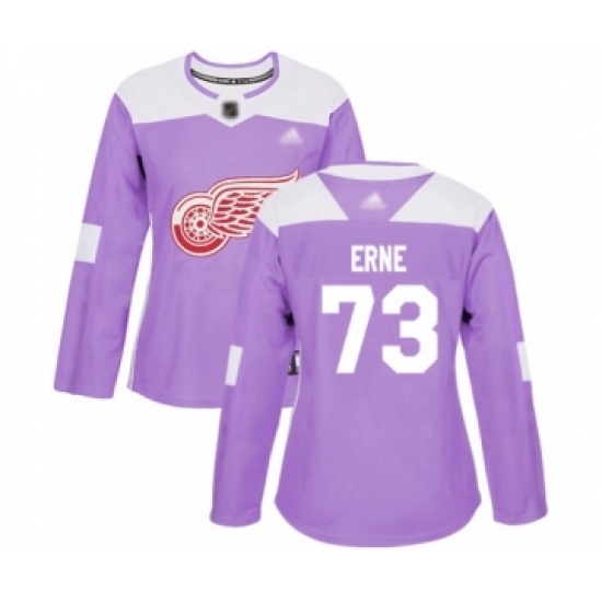 Women's Detroit Red Wings #73 Adam Erne Authentic Purple Fights Cancer Practice Hockey Jersey - Ujersey