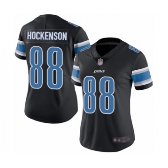 Women's Detroit Lions #88 T.J. Hockenson Limited Black Rush Vapor Untouchable Football Jersey - Ujersey