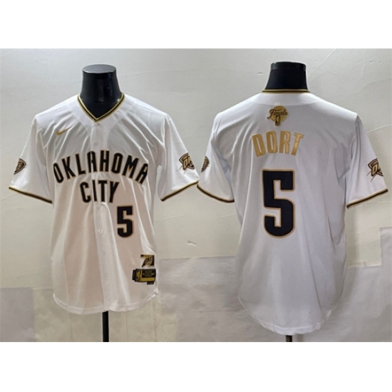 Men's Oklahoma City Thunder #5 Luguentz Dort White Gold 2025 Finals Vapor Stitched Baseball Jersey - Ujersey