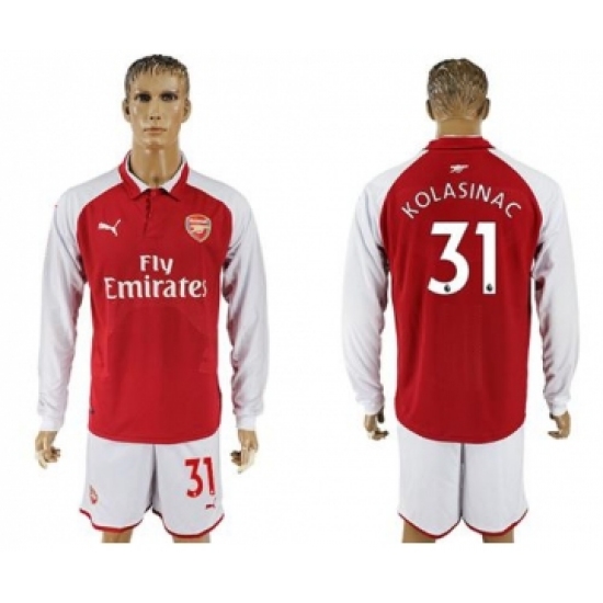 Arsenal #31 Kolasinac Red Home Long Sleeves Soccer Club Jersey