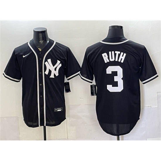 Men's New York Yankees #3 Babe Ruth 2026 Fashion Replica Black Out Stitched Baseball Jersey - Ujersey