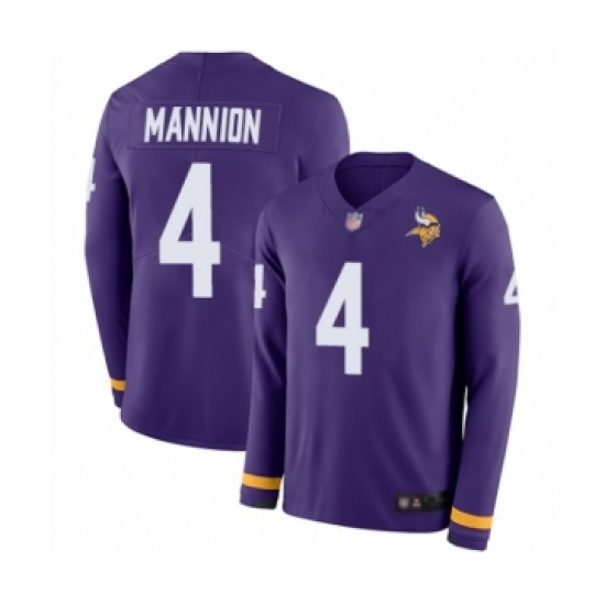 Youth Minnesota Vikings #4 Sean Mannion Limited Purple Therma Long Sleeve Football Jersey - Ujersey