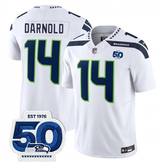 Men's Seattle Seahawks #14 Sam Darnold White 2025 F.U.S.E. 50th Anniversary Vapor Limited Football Stitched Jersey