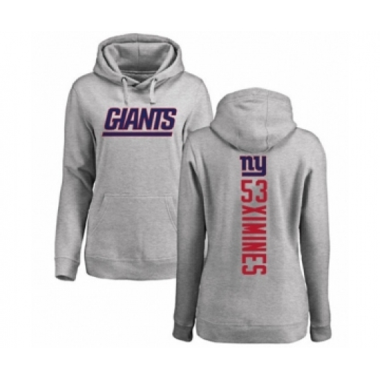 Football Women's New York Giants #53 Oshane Ximines Ash Backer Pullover Hoodie - Ujersey
