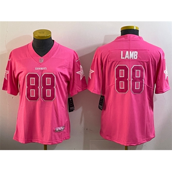 Womens Dallas Cowboys #88 CeeDee Lamb Pink Vapor Untouchable Limited Stitched Football Jersey(Run Small) - Ujersey