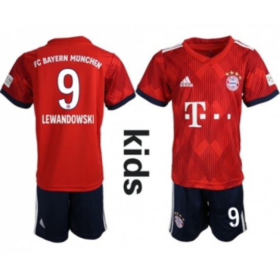 Bayern Munchen #9 Lewandowski Home Kid Soccer Club Jersey