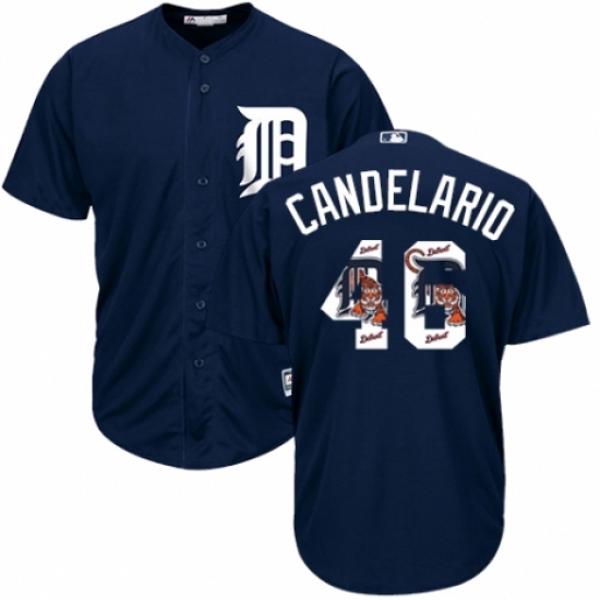 Men's Majestic Detroit Tigers #46 Jeimer Candelario Authentic Navy Blue Team Logo Fashion Cool Base MLB Jersey - Ujersey