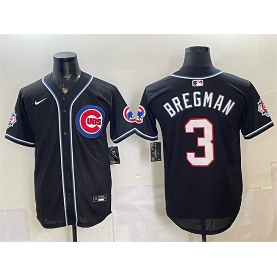 Men's Chicago Cubs #3 Alex Bregman 150th Anniversary Black Out Style Vapor Premier Limited Stitched Baseball Jersey