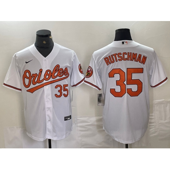Men's Baltimore Orioles #35 Adley Rutschman Number White Stitched Cool Base Nike Jersey - Ujersey