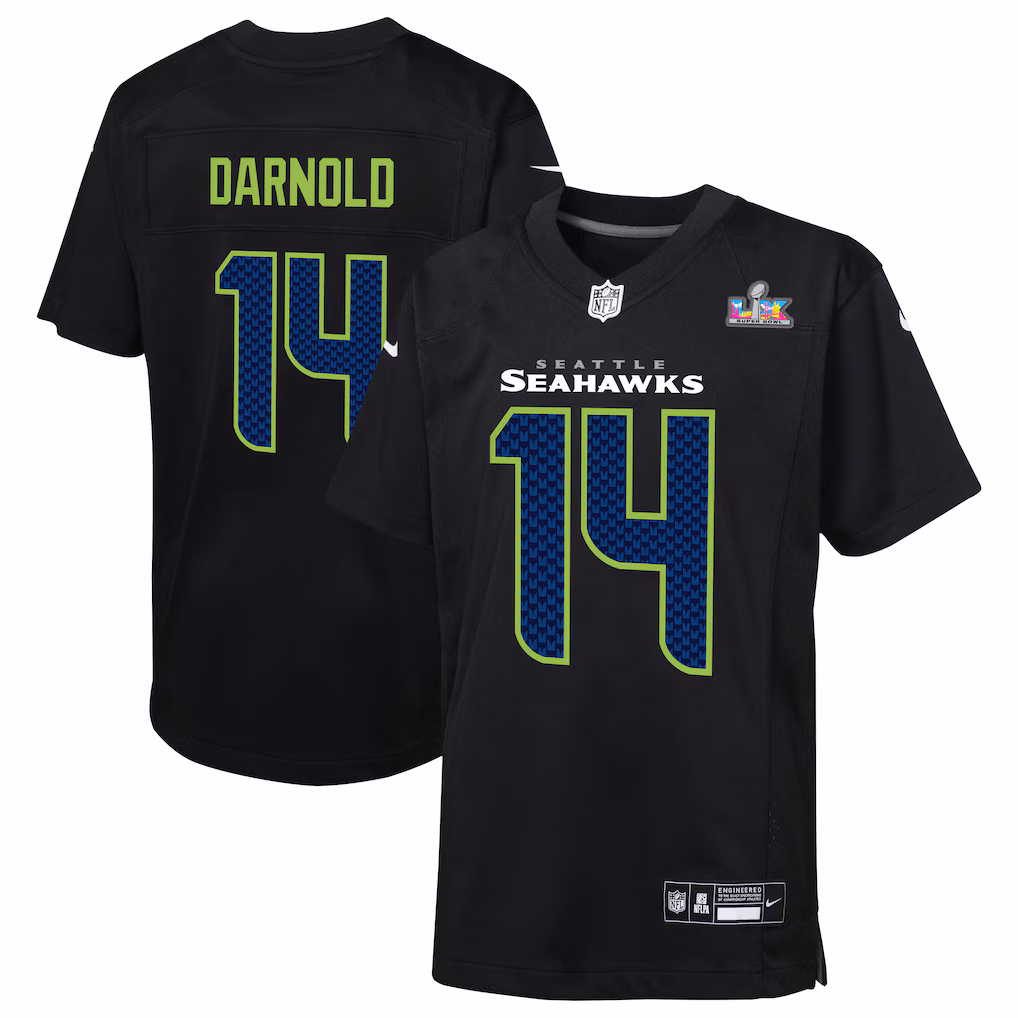 Youth Seattle Seahawks Sam Darnold Nike Black Super Bowl LX Carbon Fashion Game Jersey