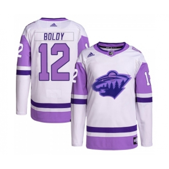 Men's Minnesota Wild #12 Matthew Boldy White Purple 2022 Stitched Jersey - Ujersey