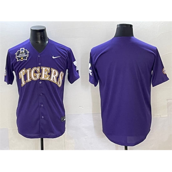 Men's LSU Tigers Blank Purple 2025 World Series & SEC Patch Stitched Baseball Jersey - Ujersey