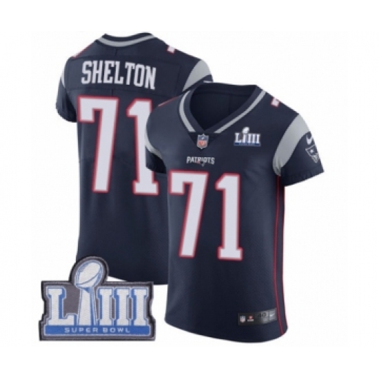 Men's Nike New England Patriots #71 Danny Shelton Navy Blue Team Color Vapor Untouchable Elite Player Super Bowl LIII Bound NFL Jersey - Ujersey