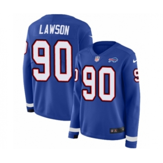 Women's Nike Buffalo Bills #90 Shaq Lawson Limited Royal Blue Therma Long Sleeve NFL Jersey - Ujersey