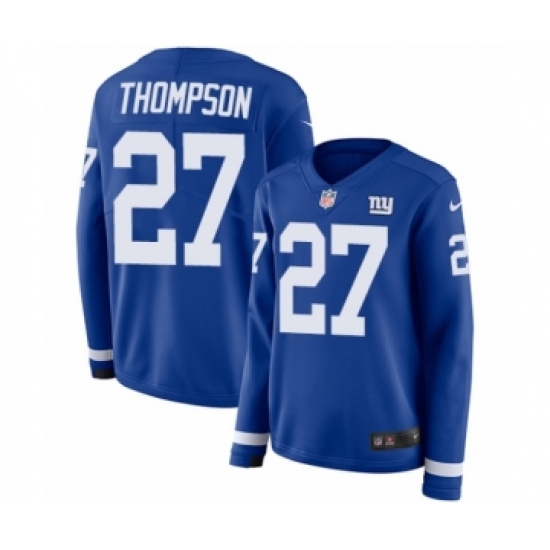 Women's Nike New York Giants #27 Darian Thompson Limited Royal Blue Therma Long Sleeve NFL Jersey - Ujersey