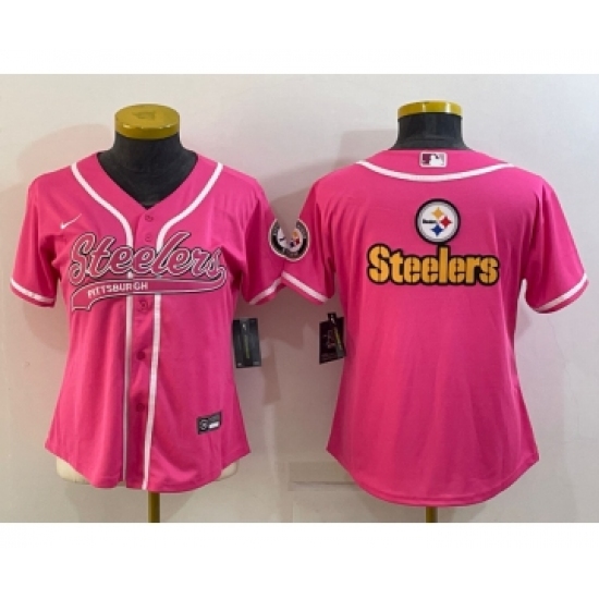 Women's Pittsburgh Steelers Pink Team Big Logo With Patch Cool Base Stitched Baseball Jersey - Ujersey
