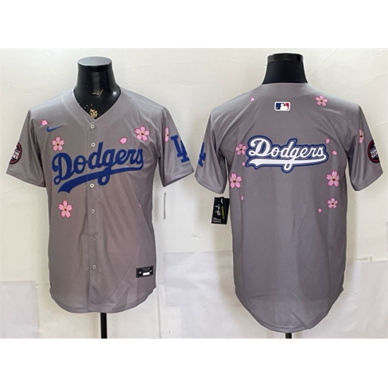Men's Los Angeles Dodgers Team Big Logo Grey 2025 Tokyo Series Limited Stitched Baseball Jersey - Ujersey