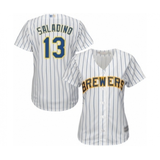 Women's Milwaukee Brewers #13 Tyler Saladino Authentic White Alternate Cool Base Baseball Player Jersey - Ujersey