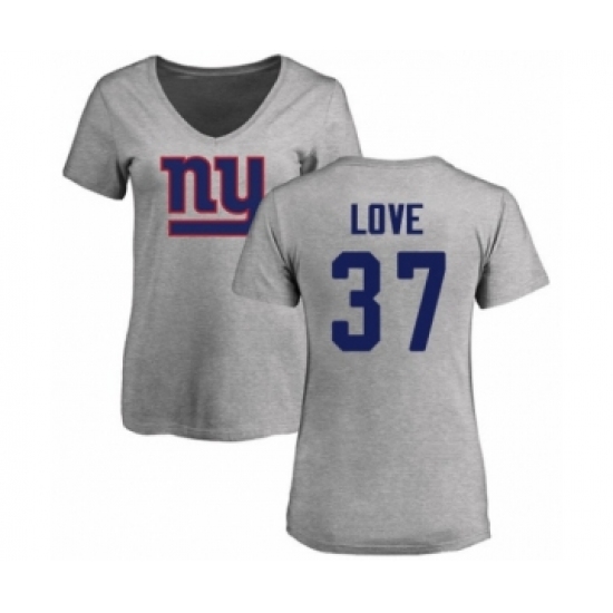 Football Women's New York Giants #37 Julian Love Ash Name & Number Logo T-Shirt - Ujersey