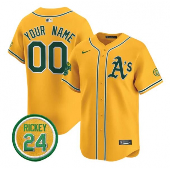 Men's Oakland Athletics Active Player Custom Gold Rickey Henderson Patch Vapor Premier Limited Stitched Baseball Jersey - Ujersey