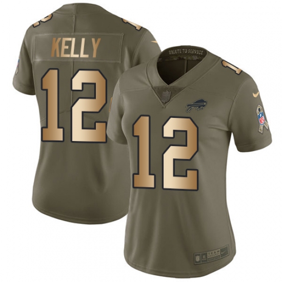Men's Nike Buffalo Bills #12 Jim Kelly Limited Olive/Gold 2017 Salute to Service NFL Jersey - Ujersey