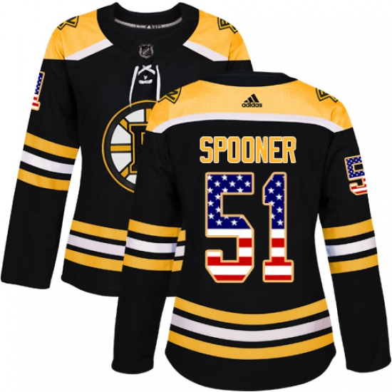 Women's Adidas Boston Bruins #51 Ryan Spooner Authentic Black USA Flag Fashion NHL Jersey - Ujersey