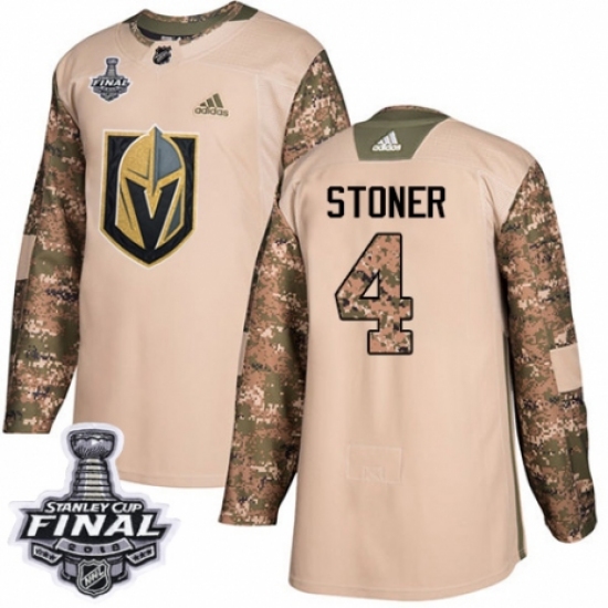 Youth Adidas Vegas Golden Knights #4 Clayton Stoner Authentic Camo Veterans Day Practice 2018 Stanley Cup Final NHL Jersey - Ujersey