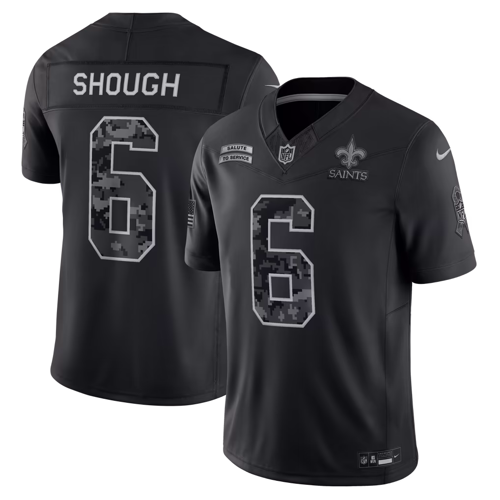 Men's New Orleans Saints Tyler Shough Nike Black 2026 Salute to Service Stitched Limited Jersey