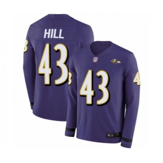 Youth Baltimore Ravens #43 Justice Hill Limited Purple Therma Long Sleeve Football Jersey - Ujersey