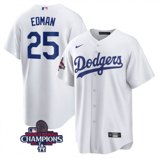 Men's Los Angeles Dodgers #25 Tommy Edman White 2024 World Series Champions Cool Base Stitched Baseball Jersey - Ujersey